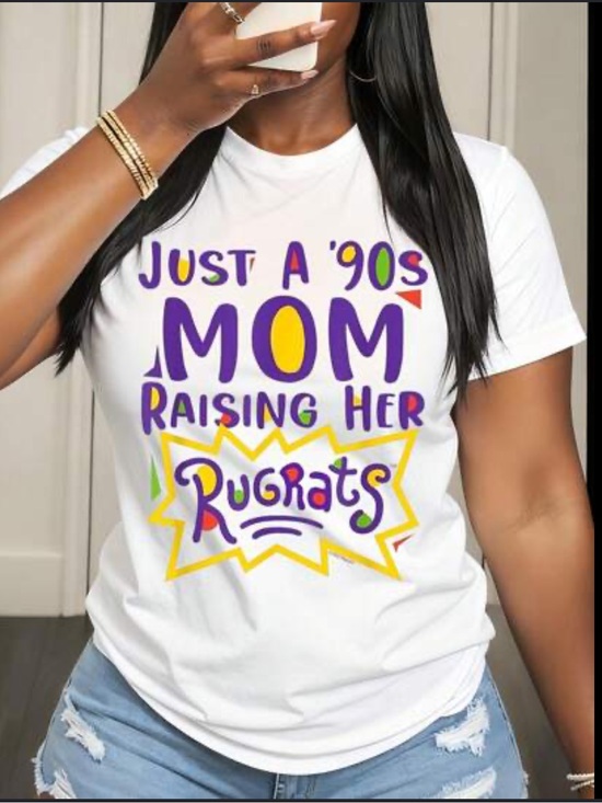 SHEIN Tops - SHEIN White Tee with Bold Purple & Yellow '90s Mom' Graphic